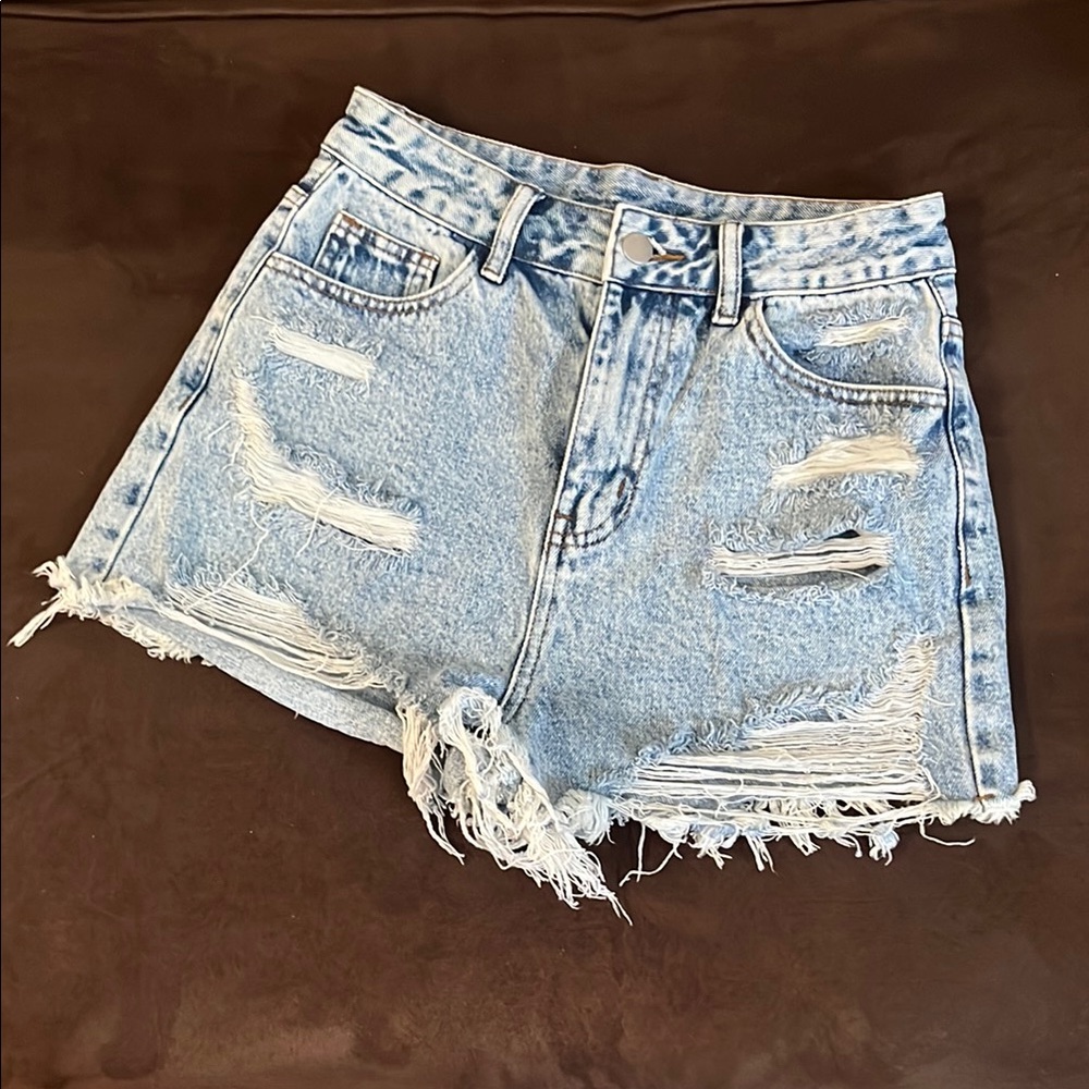 SHEIN Blue Vintage High Waist Distressed Jean Shorts